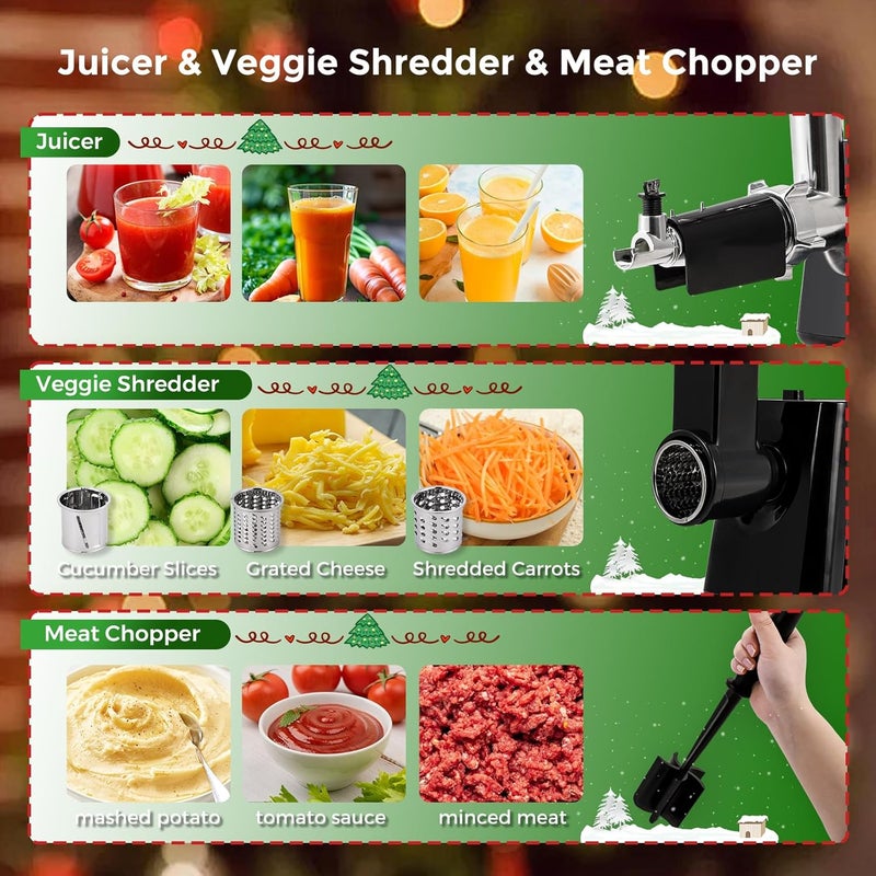 Flyseago Electric Meat Grinder, Cheese Grater 3000W Multifunctional Meat Grinder with Juicer, Vegetable Cutter Veggie Slicer, Shredder, Meat Chopper, Sausage Stuffer, Kubbe Kit, Home Use - Image 3